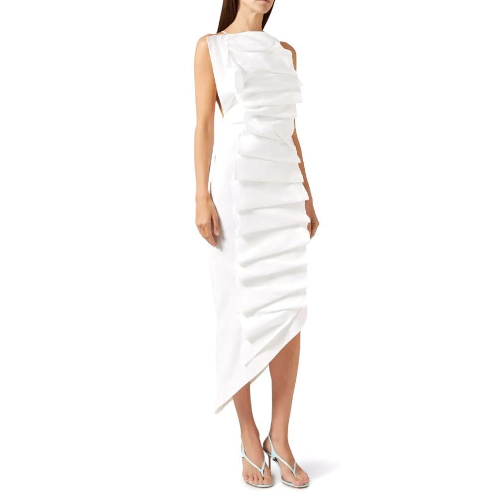 A.W.A.K.E Mode White Bib-Front Structured Dress With Open Back Size 46